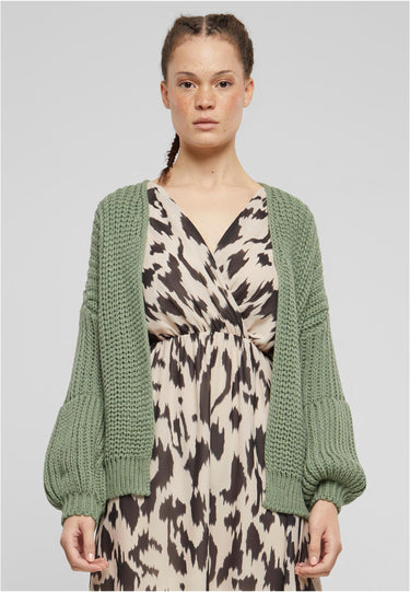 Cloud5ive Cloud5ive Damen Grobstrick Cardigan Mit PufferäRmeln Пуловери chinois green