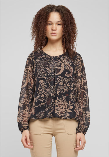Cloud5ive Cloud5ive Damen Chiffon Bluse Mit All Over Ornament Print Блузи черно